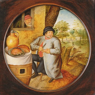 Der Mann, der Holz und Fleisch mit demselben Messer schneidet von Pieter Brueghel the Younger